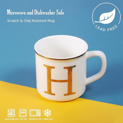 Miicol Ceramic Coffee Mug 16 oz, Monogram Coffee Cup, Golden Initial Tea Mug, Personalized Tea Cup, Unique Gift, Large Mug for Home, Office, Letter H