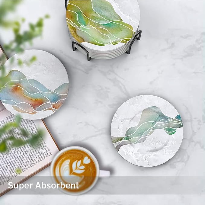 UMIRRO Absorbent Ceramic Stone Coasters Set of 6 - Image 2