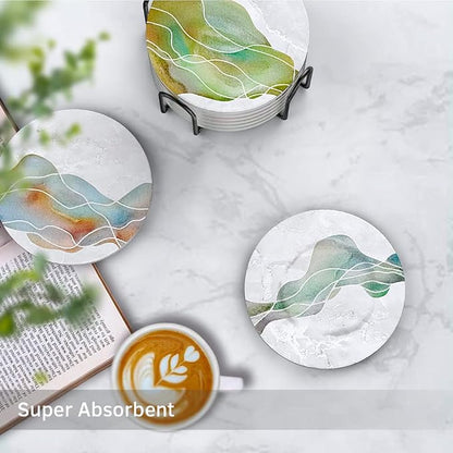 UMIRRO Absorbent Ceramic Stone Coasters Set of 6 - Image 2