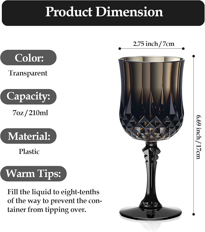 XUWAIDSGN 7oz Plastic Vintage Wine Glasses Drinking Glasses Unbreakable Wedding - Image 2