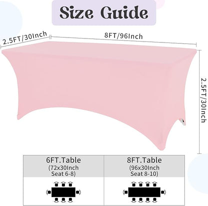 HAISIWLKJ 3 Pack Table Cloth 8ft Pink Tablecloths for Rectangle Folding Table Spandex Fitted Stretch Cover Wrinkle Resistant Washable Protector for Party, Wedding, Banquet, Festival.