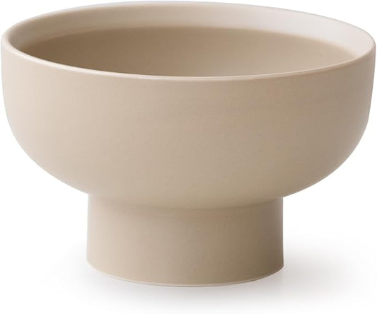 WENSHUO High-foot Deep Fruit Bowl, Ceramic Pedestal Decorative Bowl, Round Bowl for Salad, 5.5" Small Size, Matte Crème (Coconut Café, 5.5")