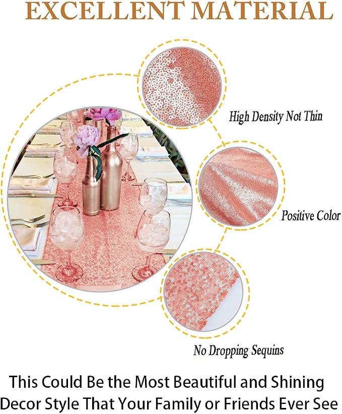 ShiDianYi 12''x72'' Blush Pink Sequin Table Runner - Image 4
