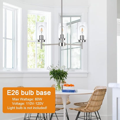 VINLUZ 3 Lights Modern Chandeliers Metal Light Fixtures Ceiling Brushed Nickel Industrial Pendant Lighting for Dinging Room Living Room Kitchen Bedroom Hallway