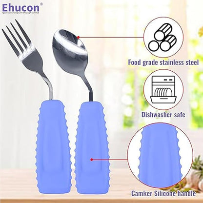 Adaptive Utensils for Hand Tremors,Weighted Utensils with Non-Slip Handle to Easy Grip for Elderly Use(Right Hand 1 pc Fork+1 pc Spoon=2 pcs, Purple)