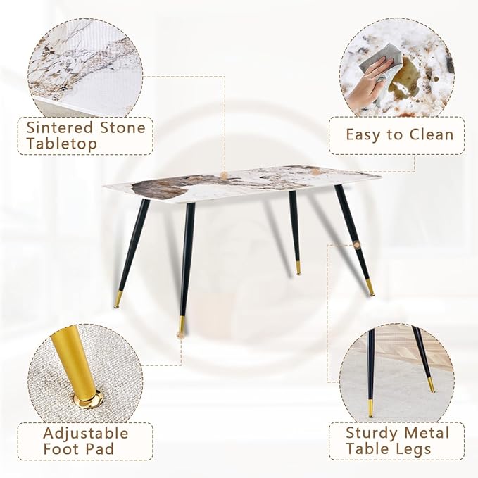 Dining Room Table Set for 6, Dinner Table Set for 6, Sintered Stone Kitchen Table Top and Modern Chairs Set of 6 for Kitchen Dining Room