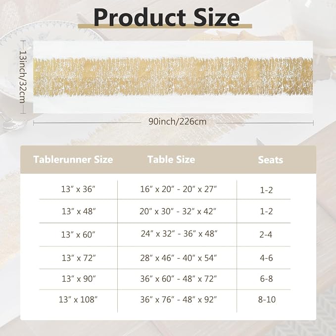 Metallic Style Gold Table Runner, Table Runners 90 Inches Long | Cotton Linen - Image 7