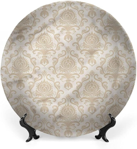 Ceramic Display Plate, Victorian Ceramic Hanging Decorative Plate, Flourishing Flowers Motif, 6 Inch, Living Room Kitchen Decoration Household, Golden