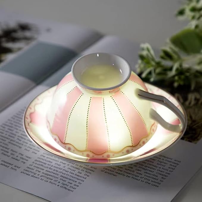 Bone China Pink Tea Cup with Saucer Spoon 3 Piece Set（7oz） Cappuccino Cups - Image 5