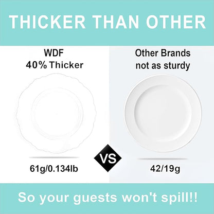 WDF 60pcs Clear Plastic Plates Disposable - 10.25inch Clear Dinner Plates Baroque Disposable Plates for Holiday Gathering, Wedding, Party