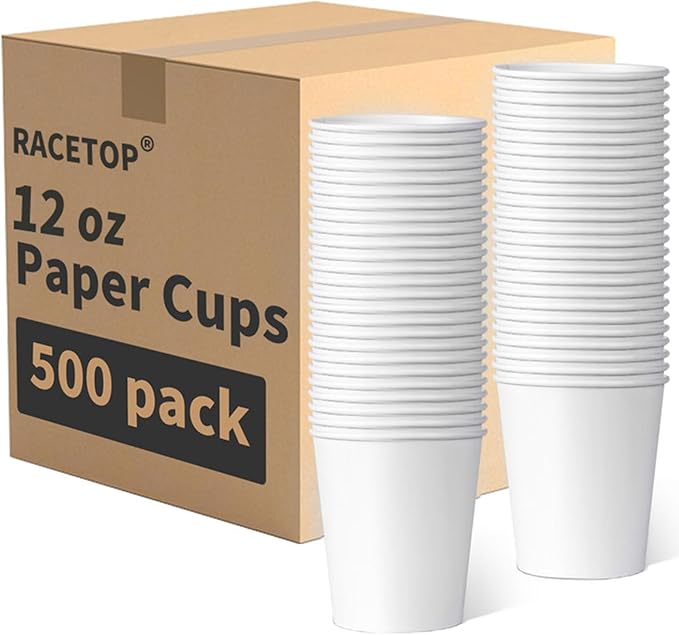 RACETOP 12 oz 500 Pack Disposable Coffee Cups, Paper Cups, Hot Cups | Sturdy by RACETOP