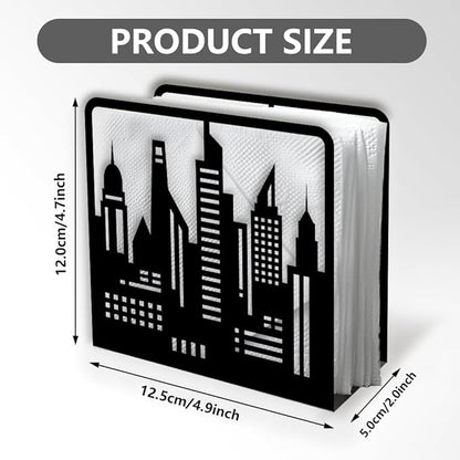 Skyline City Buildings Decorative Black Metal Napkin Holder for Table, 4.9" x 4.7" x 1.9" Skyscraper Standing Napkin Holder for Home Kitchen Restaurant Picnic Party Coffee Bar Dining Room