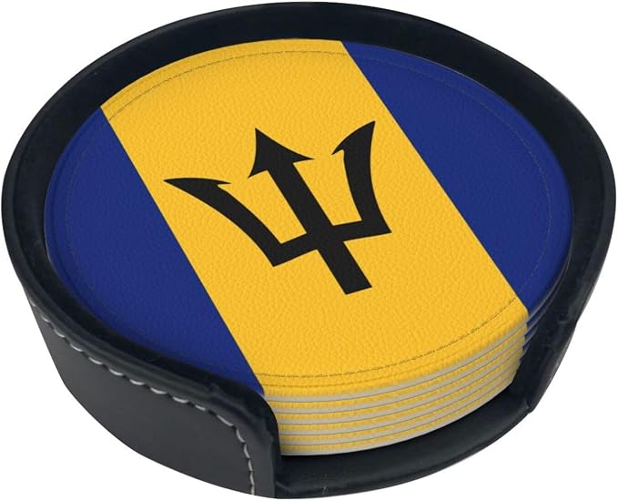 6 Pack Barbados Flag Leather Coaster - Image 2