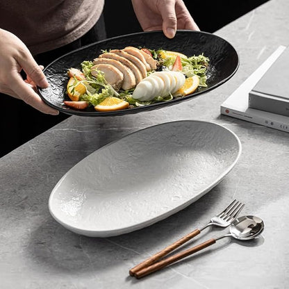 Serving Platter 12 Inches, Ceramic Oval Dinner Plate Set of 2, Serving Dishes for Entertaining, Dishwasher & Oven Safe Kitchen Dinnerware for Salad, Chicken, Pasta, Fish, Beef, White