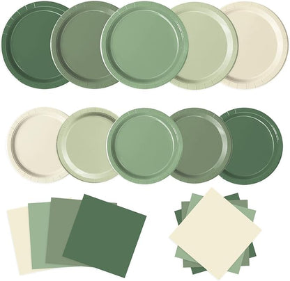 Oigco 60 PCS Sage Green Paper Plates, Sage Green Birthday Decorations, Gradient by Oigco