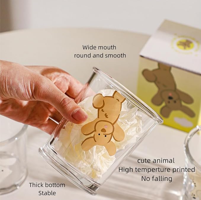 2 Pack 12 OZ Cute Dog Glass Cup Bear Drinking Glasses | Thick Sturdy - Image 3