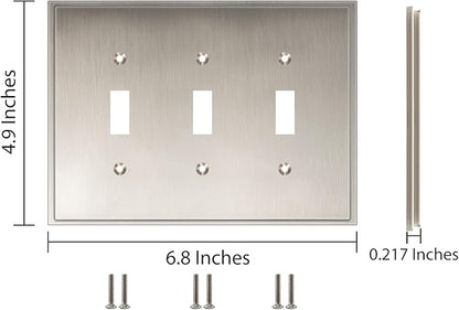 Henne Bery Soft Modern Decorative Wall Plate Switch Plate Outlet Cover (Triple Toggle, Satin Nickel)