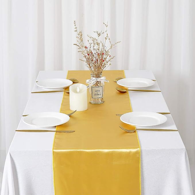 5 Pcs Satin Table Runners Gold 12x108 inch Bright Satin Silk Fabric | Smooth - Image 5
