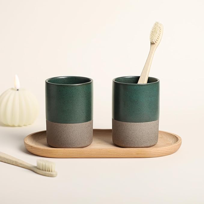 Gaolinci 2 Pcs Vintage Stoneware Style Ceramic Mouthwash Cups, Bathroom - Image 3
