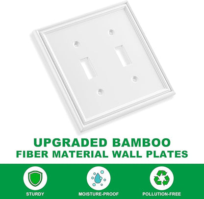 White Modern Decorative Wall Plate Light Switch Cover Decorator Outlet Covers Rocker Switch Plates Bamboo Fiber Material Wall Plates for Kitchen Bathroom (2 Gang Double Toggle-2 Pack)