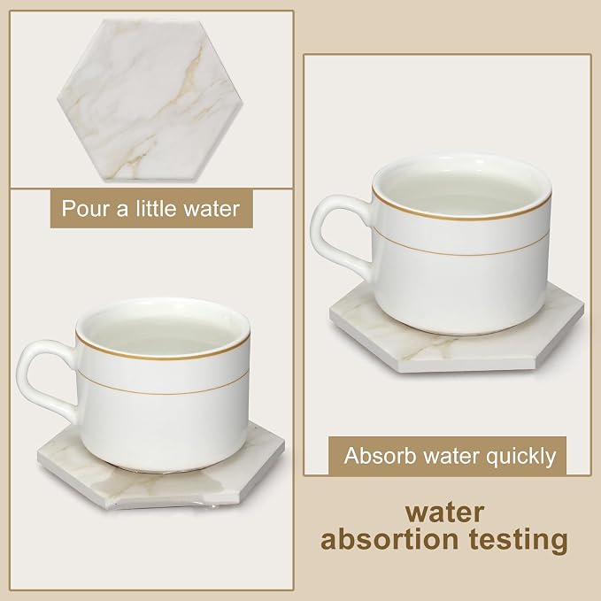 6Pcs White Marble Coaster Set - Image 2