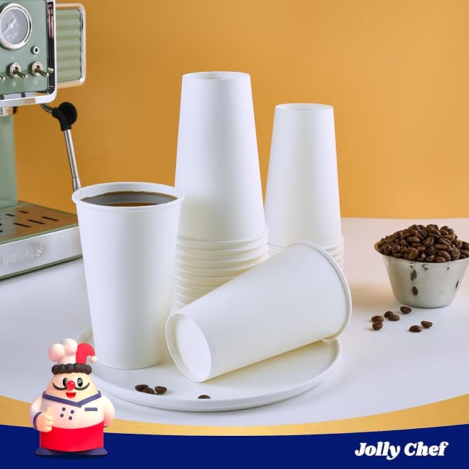JOLLY CHEF 16 oz Disposable Coffee Cups 210 Pack | Hot Beverage Paper Cups - Image 5