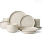 Plates and Bowls Sets for 6 (18-Piece) Stoneware Reactive Glaze Dinnerware with Speckles & Spirals, Chip and Scratch Resistant Flared Dishes Set with Gift Box, Microwave Dishwasher Safe, Shell Beige