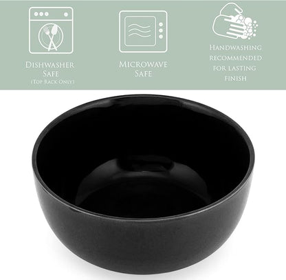 Elanze Designs Bistro Glossy Ceramic 7 inch Dinnerware Bowls Set of 4 - Perfect for Everyday uses from Pasta to Salad, Cereal to Ice cream, Ramen to Pho, Black