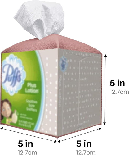 Carrotez Tissue Box Cover, [Refined] Modern PU Leather Square Tissue Box Holder - Decorative Holder/Organizer for Bathroom Vanity Countertop, Night Stands, Office Desk & Car 5"X5"X5" - Dry Rose