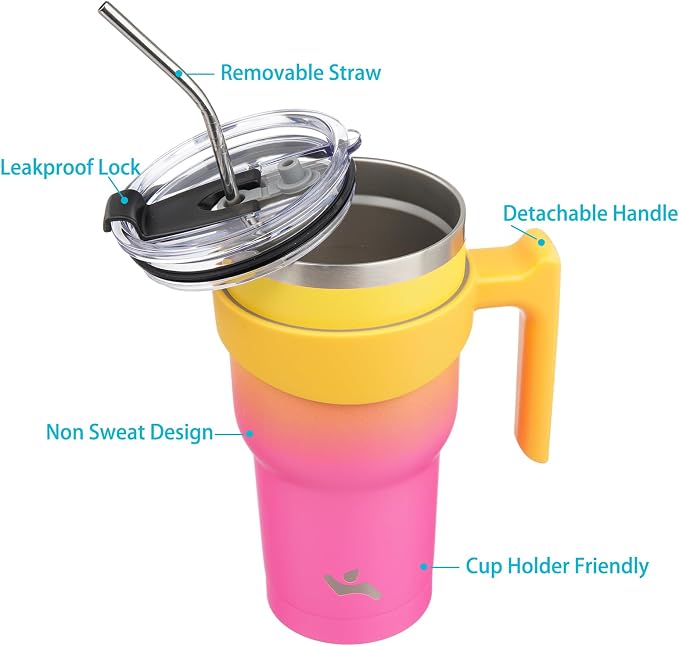 Konokyo 40 oz Tumbler with Handle and Straw, Insulated Travel Mug | Rainbow; - Image 2