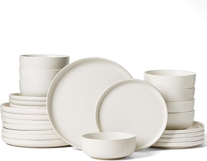Famiware Milkyway 24-Piece Stoneware Dinnerware Set, Matte Beige White | Plates by Famiware
