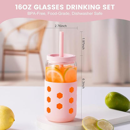 Mrsdry 16 oz Glass Cups with Lids and Straws - Image 6