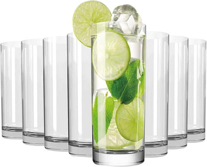 Wlasss Drinking Glasses Set of 8, 16oz Glass Cups, Kitchen Highball Glasses by WlasssLightweightGlasswareMakingLifeEasier