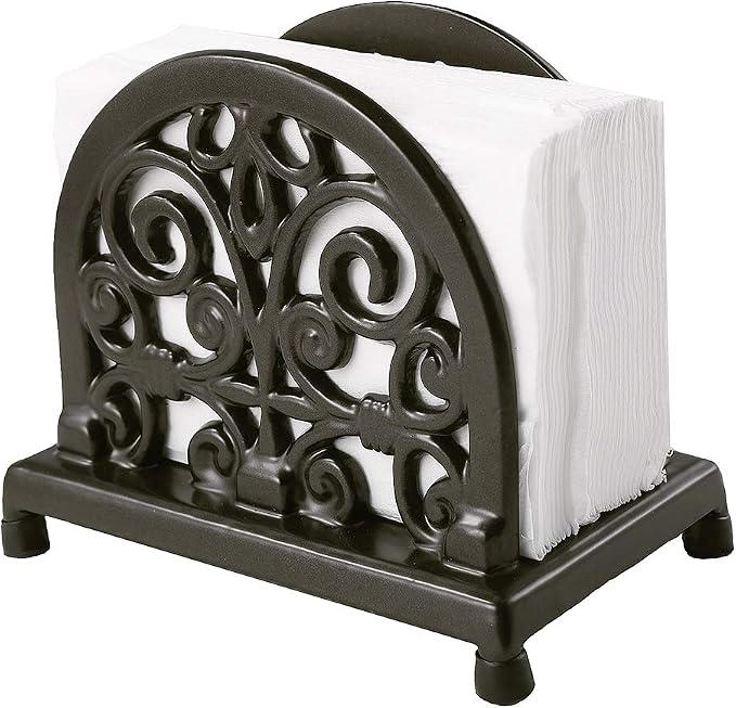 JOGREFUL Cast Iron Napkin Holder, Kitchen Organizer Scrollwork Latte Gold | by JOGREFUL