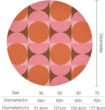 Mid Century Round Tablecloth, Abstract Retro 50s 60s Style Geometric Print Tablecloth for Home Party Dining Room Kitchen Decorm 36Inch(90cm)
