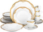 Euro Porcelain 20-pc Luxury Dinnerware Set with Scalloped Edges 24K Gold Ornament, HQ Dining Tableware Service for 4