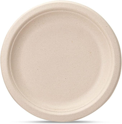 GUSTO [7 Inch-125 Pack Heavy-Duty Kraft Paper Plates, 100% Compostable, Biodegradable, Disposable Sugarcane - Brown Unbleached (Formerly Comfy Package)