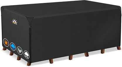 Zettum Patio Furniture Cover Rectangle - 600D Outdoor Table Cover Waterproof & Heavy Duty, Large Lawn Furniture Sofa Set Covers for Outside Dining Table and Chairs Seating Combo - 126 x 74 x 28 Inch
