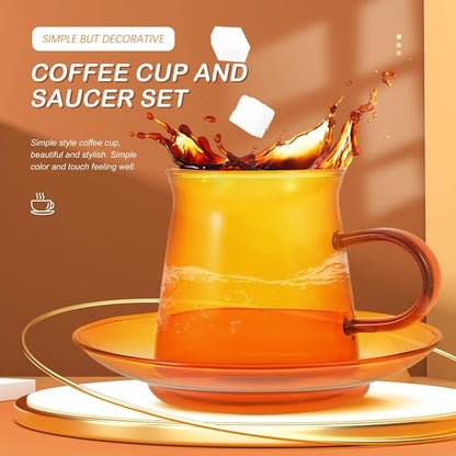 Mikinona Vintage Tea Cups and Saucers Sets, 3.14x2.75x2.75In Amber Glass Coffee - Image 3