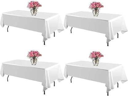 4 Pack White Rectangle Tablecloth 60 x 102 Inch for 6 FT Tables, Wrinkle Resistant Washable Polyester Table Cover for Wedding Dining Buffet Parties and Camping, Mantel Blanco Para Mesa Rectangular