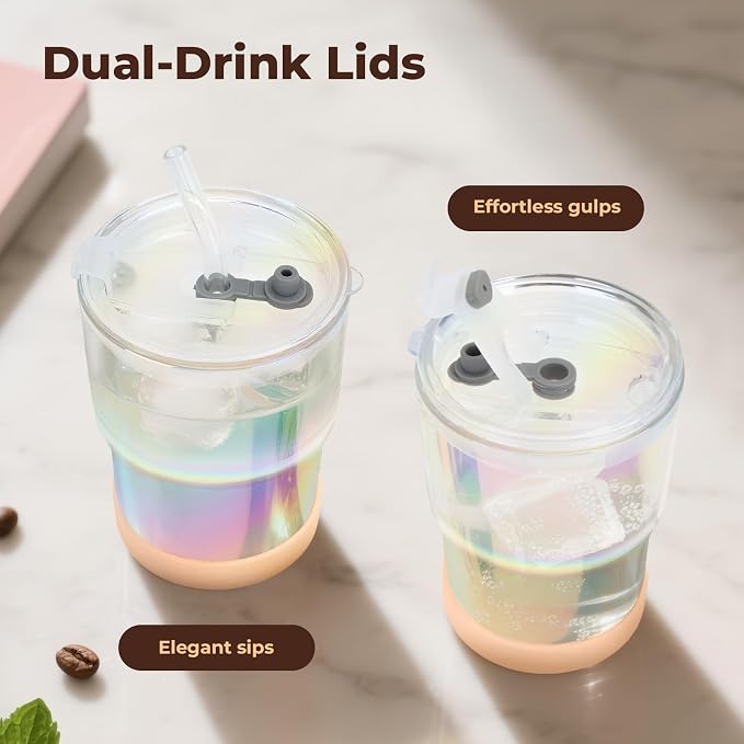 Zukro 13 oz Glass Cups with Lid and Straw 2 Pack, Non-Slip Rubber Bottom | Leak - Image 8