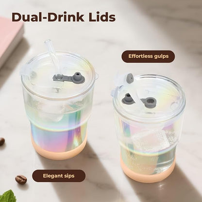 Zukro 13 oz Glass Cups with Lid and Straw 2 Pack, Non-Slip Rubber Bottom | Leak - Image 8