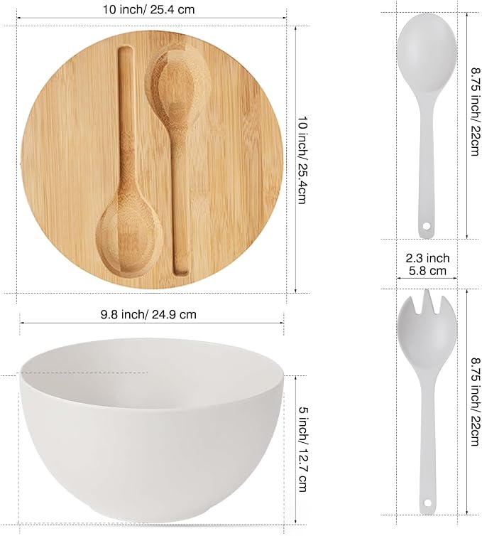 10” Bamboo Fiber Large Salad Serving Bowl Set - Image 2