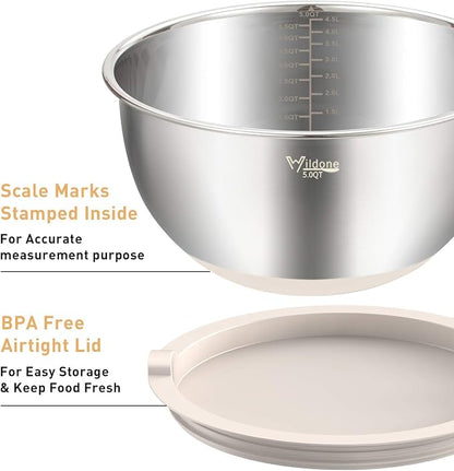Wildone Mixing Bowls with Airtight Lids Set, with Grater Attachments & Non-Slip - Image 2