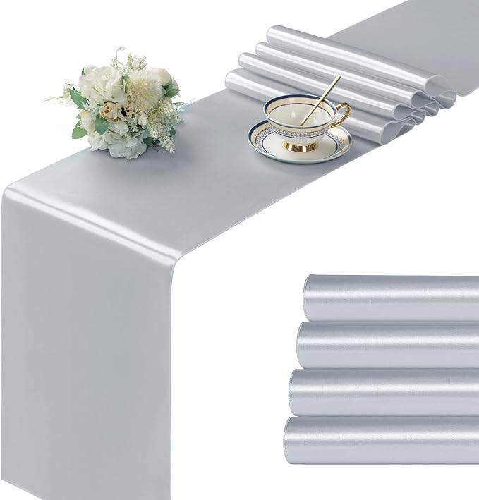 Manyshofu Silver Satin Table Runner 12x108 by Manyshofu