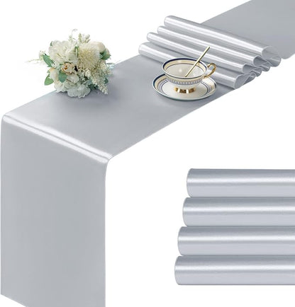 Manyshofu Silver Satin Table Runner 12x108 by Manyshofu