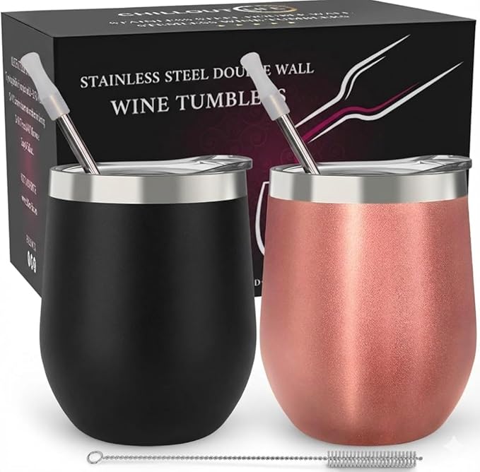 CHILLOUT LIFE 12 oz Stainless Steel Wine Tumblers 2 Pack by CHILLOUTLIFE