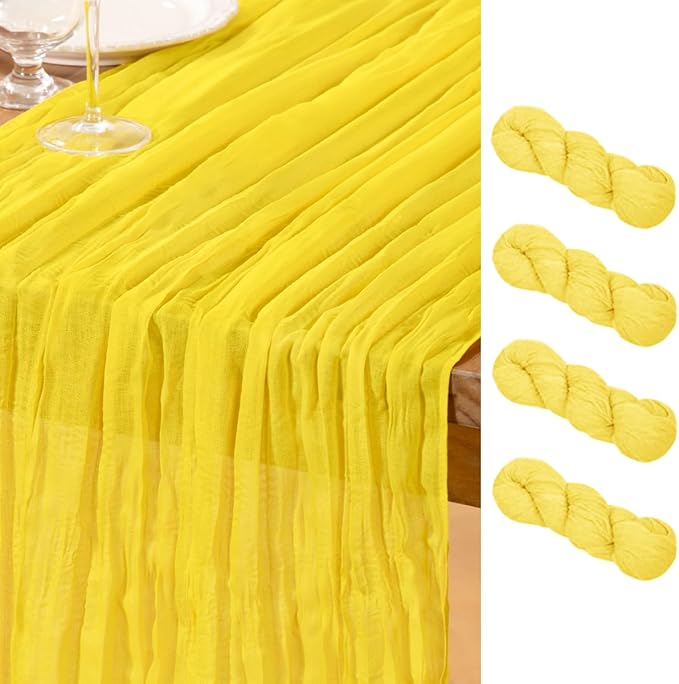 DeZerlor Lemon Yellow Cheesecloth Table Runners 4 Pack Summer Boho Runners | by DeZerlor