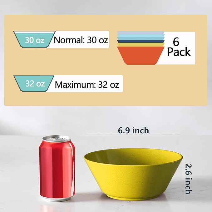 Unbreakable Large Cereal Bowls Set of 6, 32 Ounce BPA-Free Microwave & - Image 5