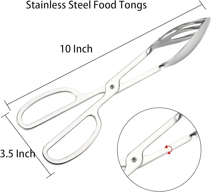 2 Pack Buffet Tongs Salad Tong, 10 Inch Stainless Steel Food Serving Bread Tongs - Image 2